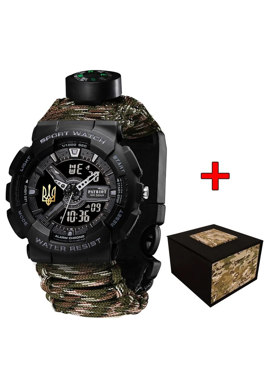 005 Тризуб золото Чорний Паракордовий ремінець Camo Green + Коробка No Brand (387393717)