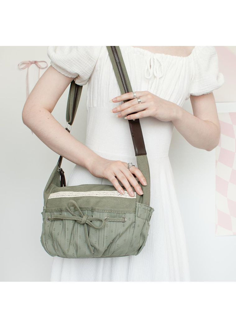 Сумка крос-боді FairyCore на блискавку місткий месенджер лоліта азійський ретро стиль оливкова з мереживом й шнурівкою аніме y2k No Brand (369153901)