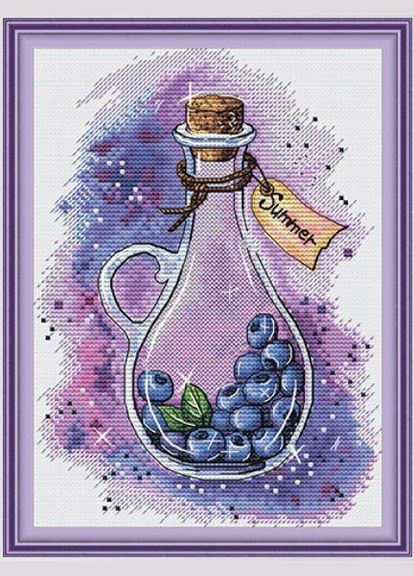 Набор для вышивания по нанесённой на канву схеме "Magic Berry Bottle Blueberries". AIDA 14CT printed 19*27 см Joy Sunday (313612741)