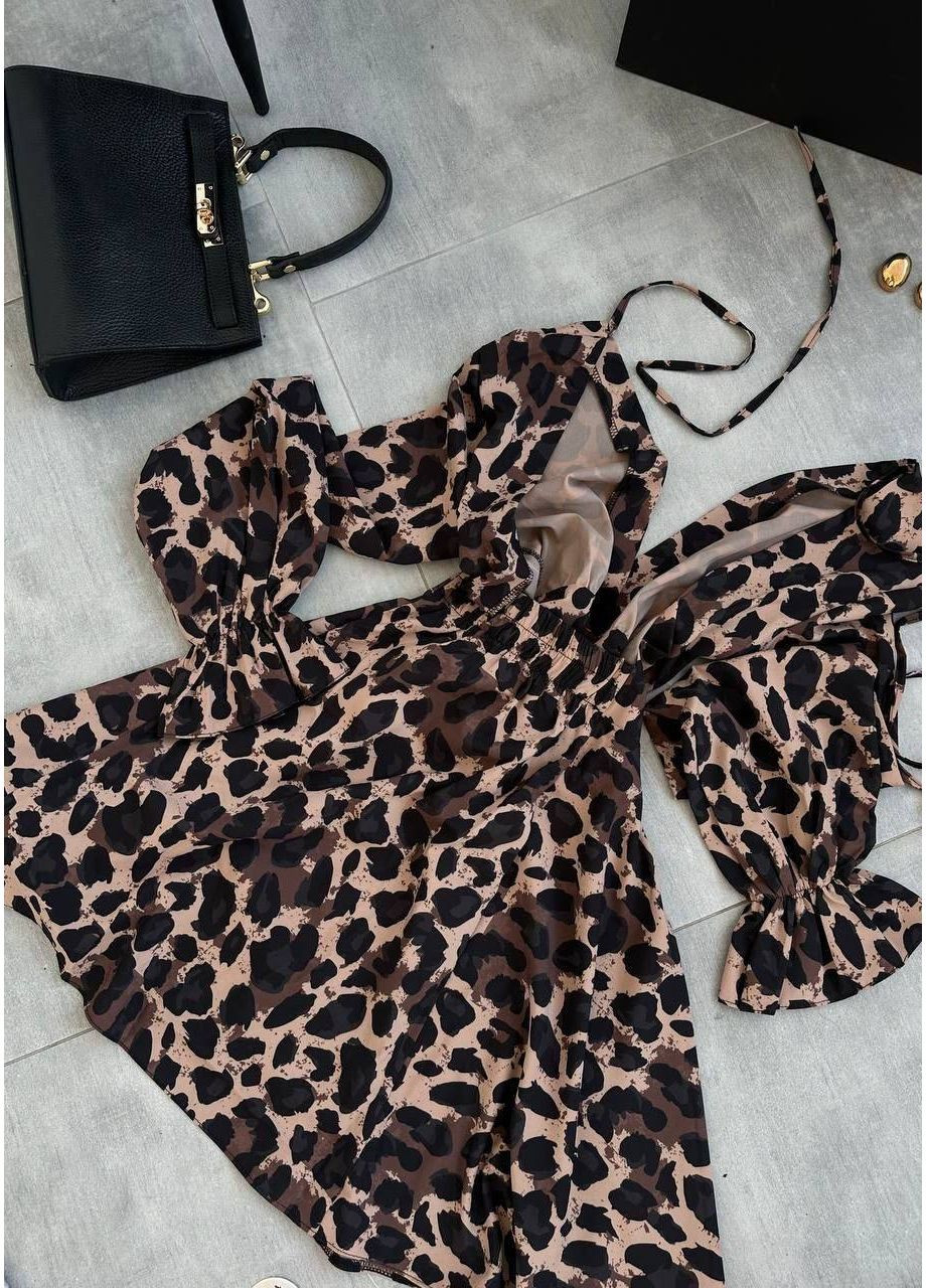 Коричневое платье софт спина открытая,талия резинка,рукава длинные на резинке Україна