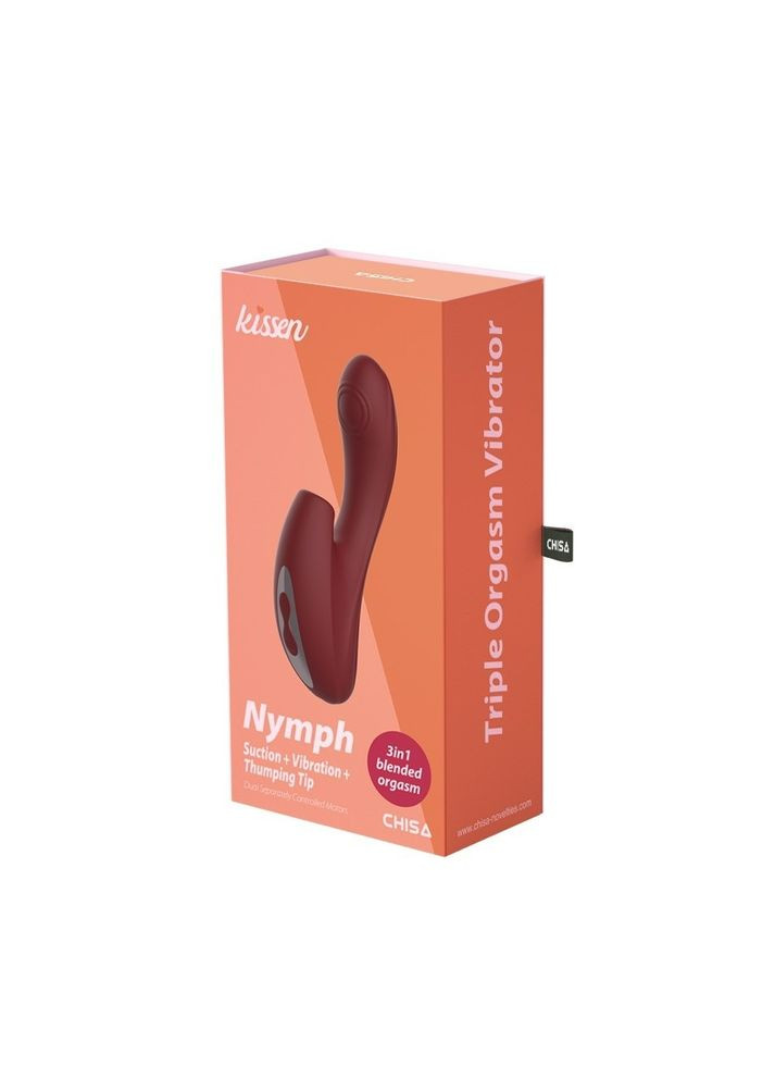 Вибратор-кролик с вакуумной стимуляцией Kissen Nymph, силиконовый, красный, 18 х 3.5 см Chisa (303881533)