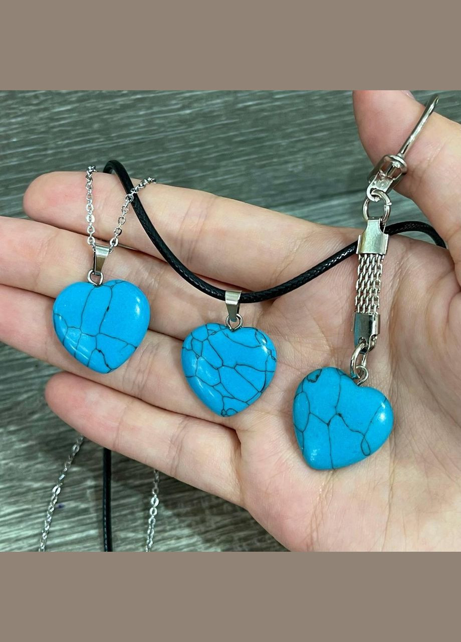 Оригінальний подарунок дівчині - натуральний камінь Бірюза кулон у формі сердечка на ланцюжку в коробочці Овен (326807827)