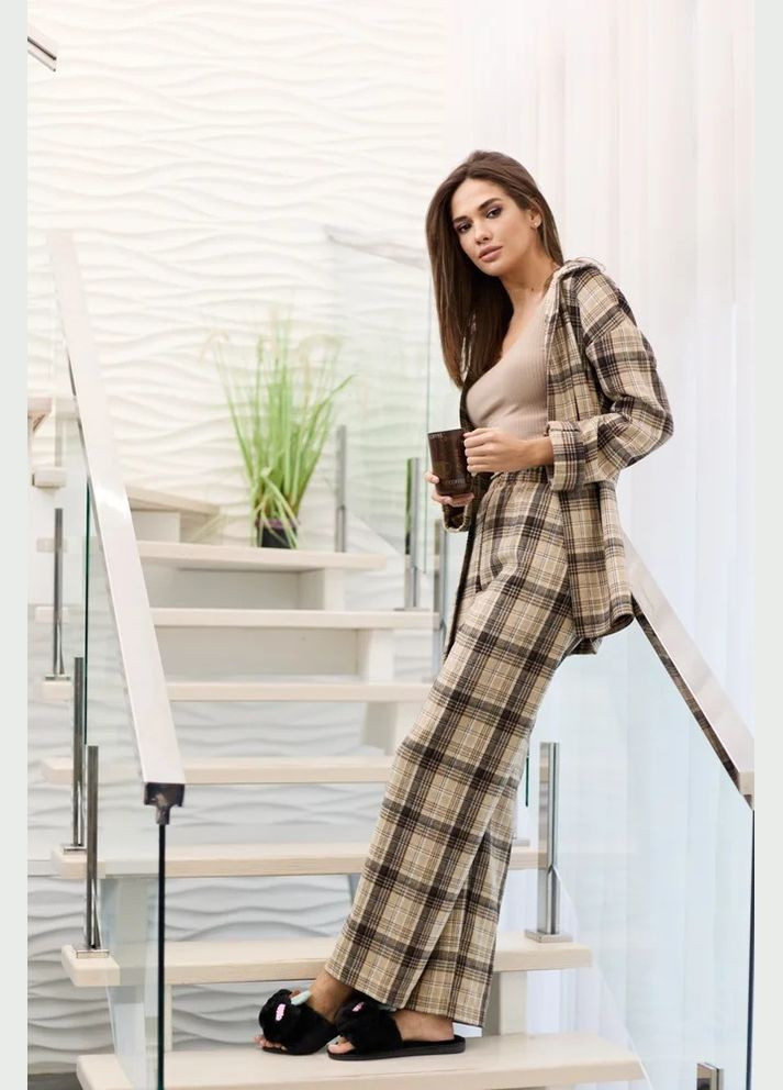 Коричневая всесезон домашний костюм туника + брюки Seventeen