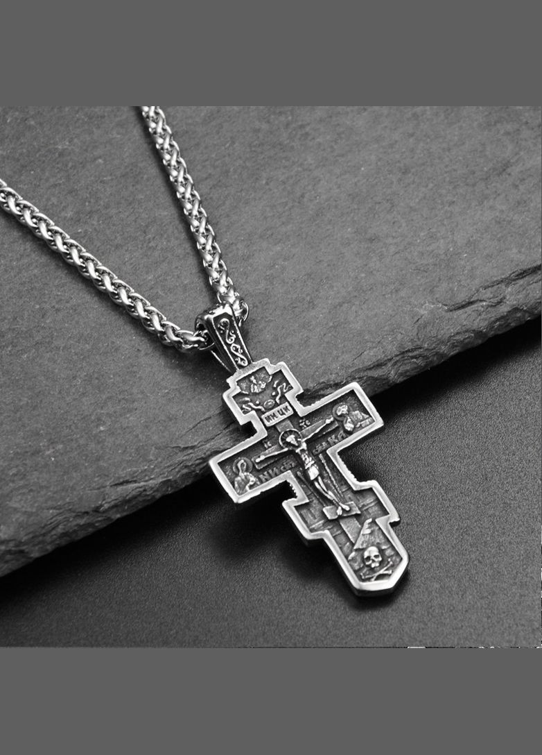 Чоловічий кулон хрестик із ланцюжком на шию підвіска амулет стильний оберег STORE 182-Сер (329202055)