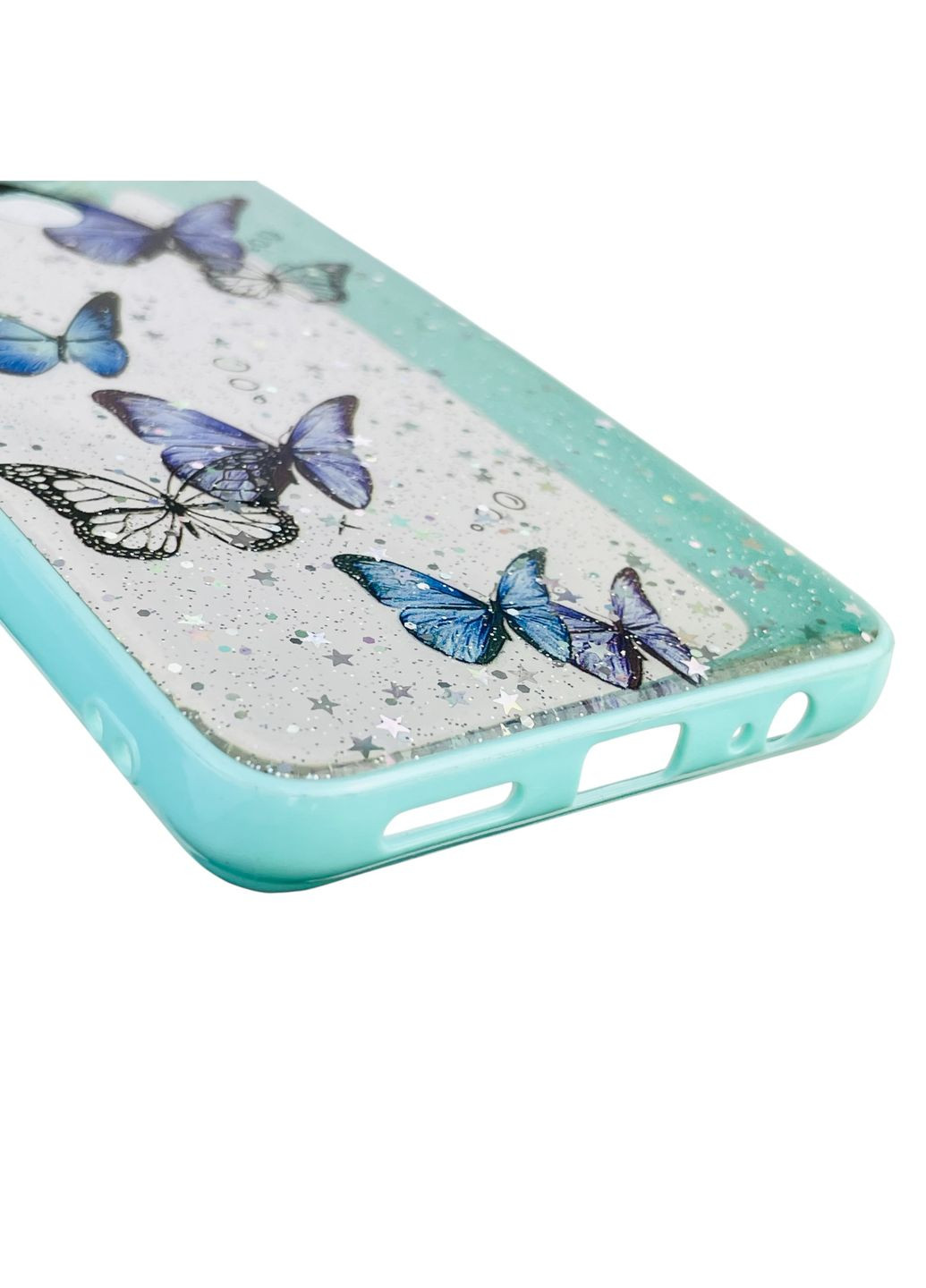 Чехол для Redmi Note 9 с блёстками с бабочками на сяоми редми нот 9 бирюзовый Xiaomi (366022596)