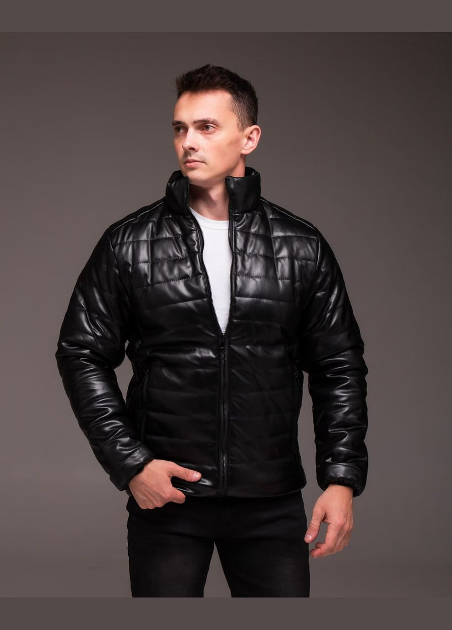 Черная демисезонная мужская стильная куртка под кожу Vakko