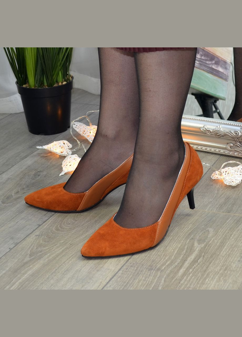Vasha para Туфли женские рыжие на маленькой шпильке, натуральная замша и кожа. 37,39 размер оранжевый з, украина — демисезон (303931878)