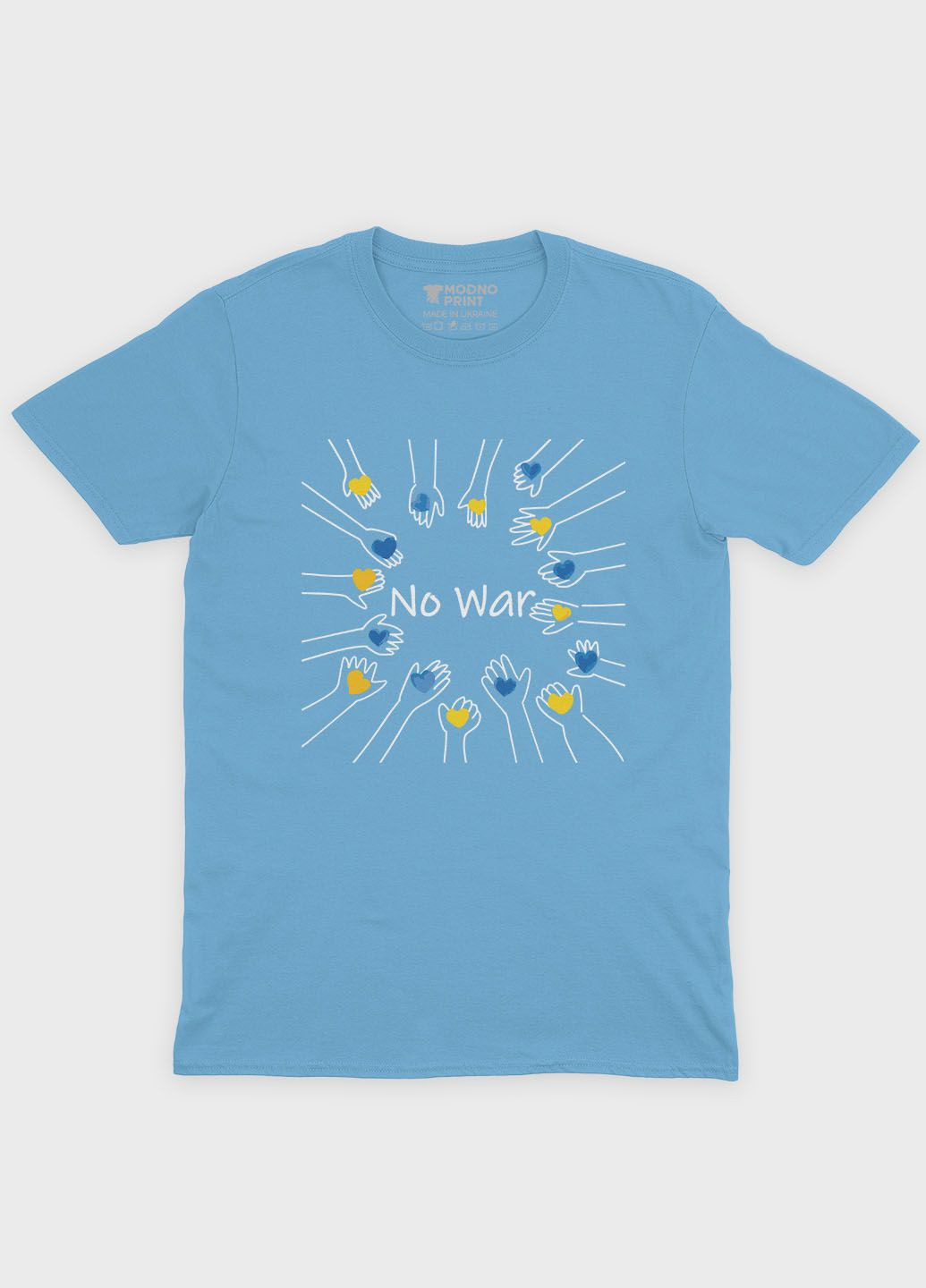 Голубая летняя мужская футболка с патриотическим принтом no war (ts001-1-lbl-005-1-028-f) Modno