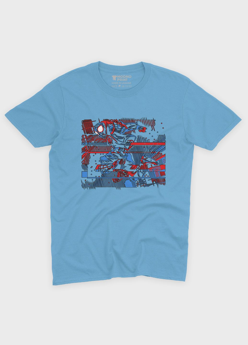 Голубая демисезонная футболка для девочки с принтом супергероя - человек-паук (ts001-1-lbl-006-014-024-g) Modno