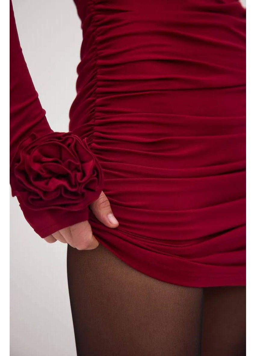 Бордовое кэжуал женское элегантное мини-платье с драпировкой No Brand однотонное