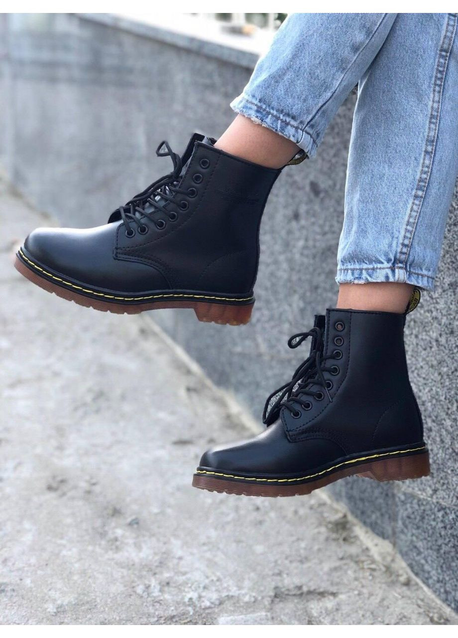Зимние ботинки женские dr. martens 1460 black 11822006 доктор мартенс (мех) берцы No Brand без декора из искусственной кожи