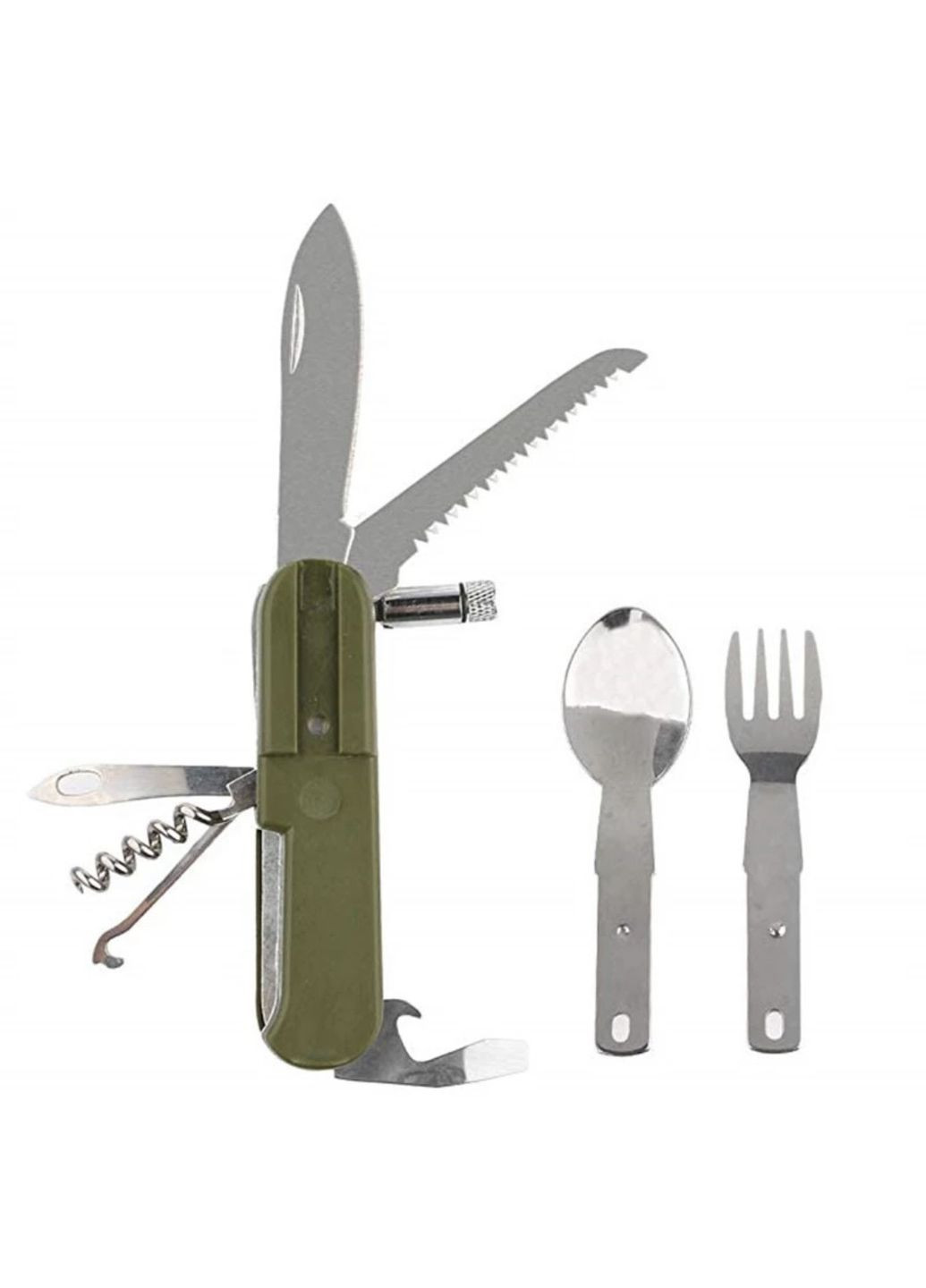 Туристический мультитул, складной набор нож, фонарик 9в1 "MultiTravel" с чехлом (зеленый) China (366890763)