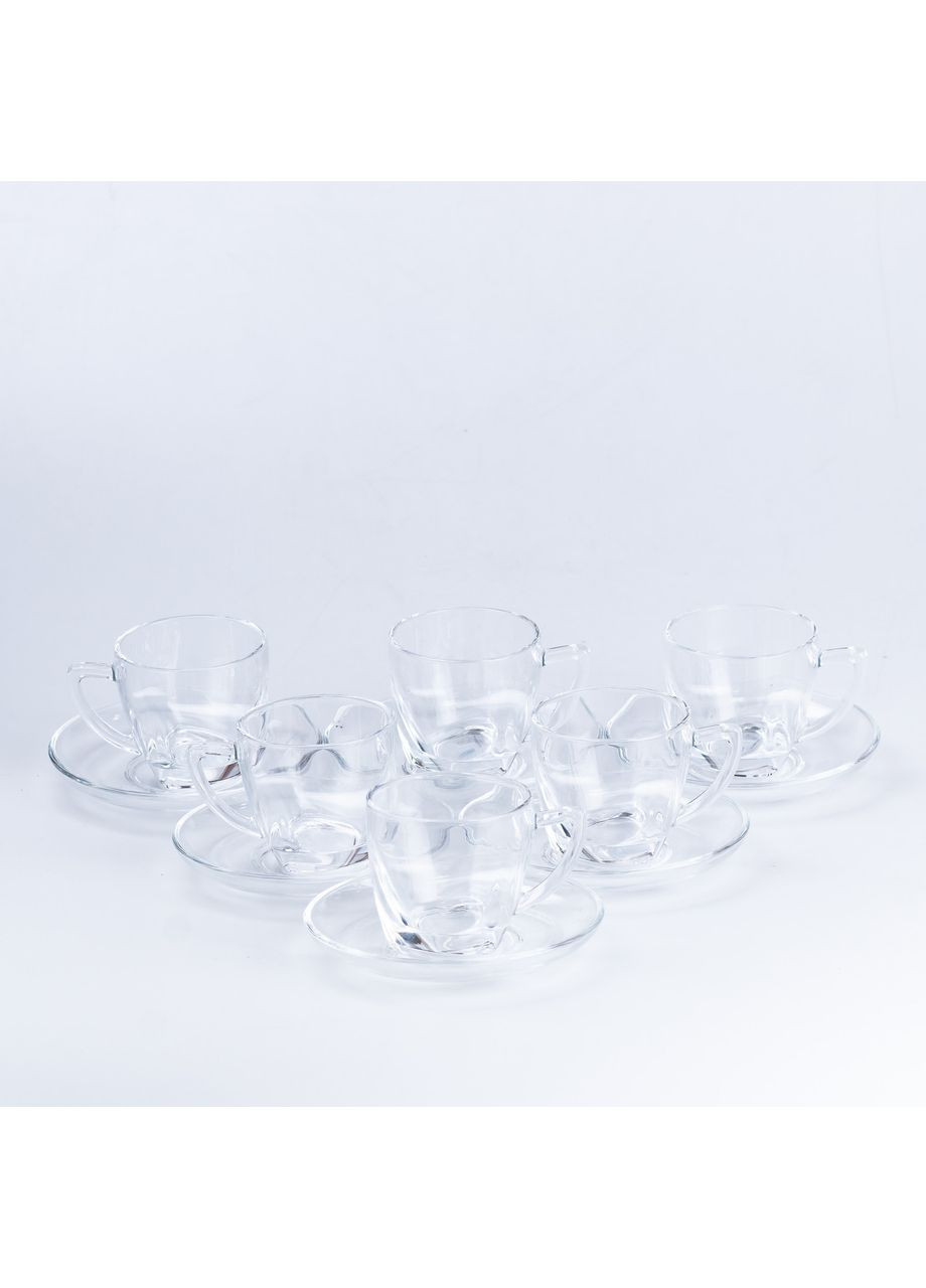 Набор чашек с блюдцем на 6 персон,. Чайный сервиз на 6 персон стеклянный Clear, прозрачный TS Kitchen (367724594)