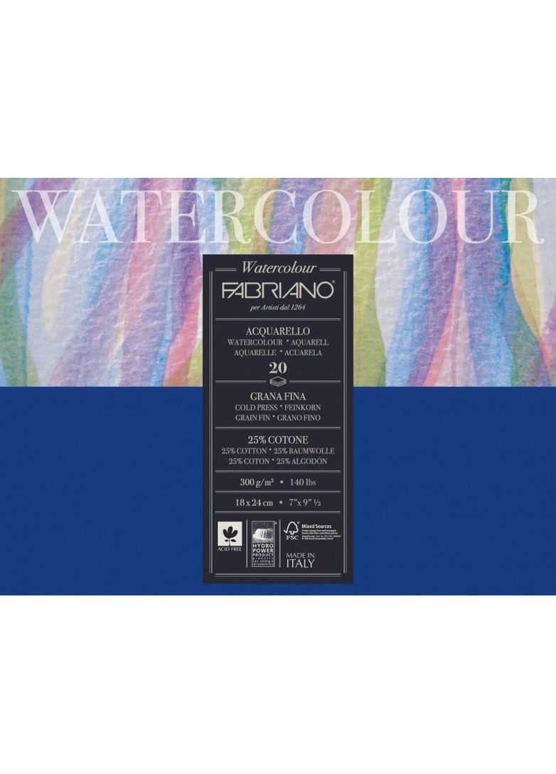 Склейка-блок для акварели Watercolor A3 (29,7х42 см) 200г/м2 20л среднее зерно Fabriano (362578297)