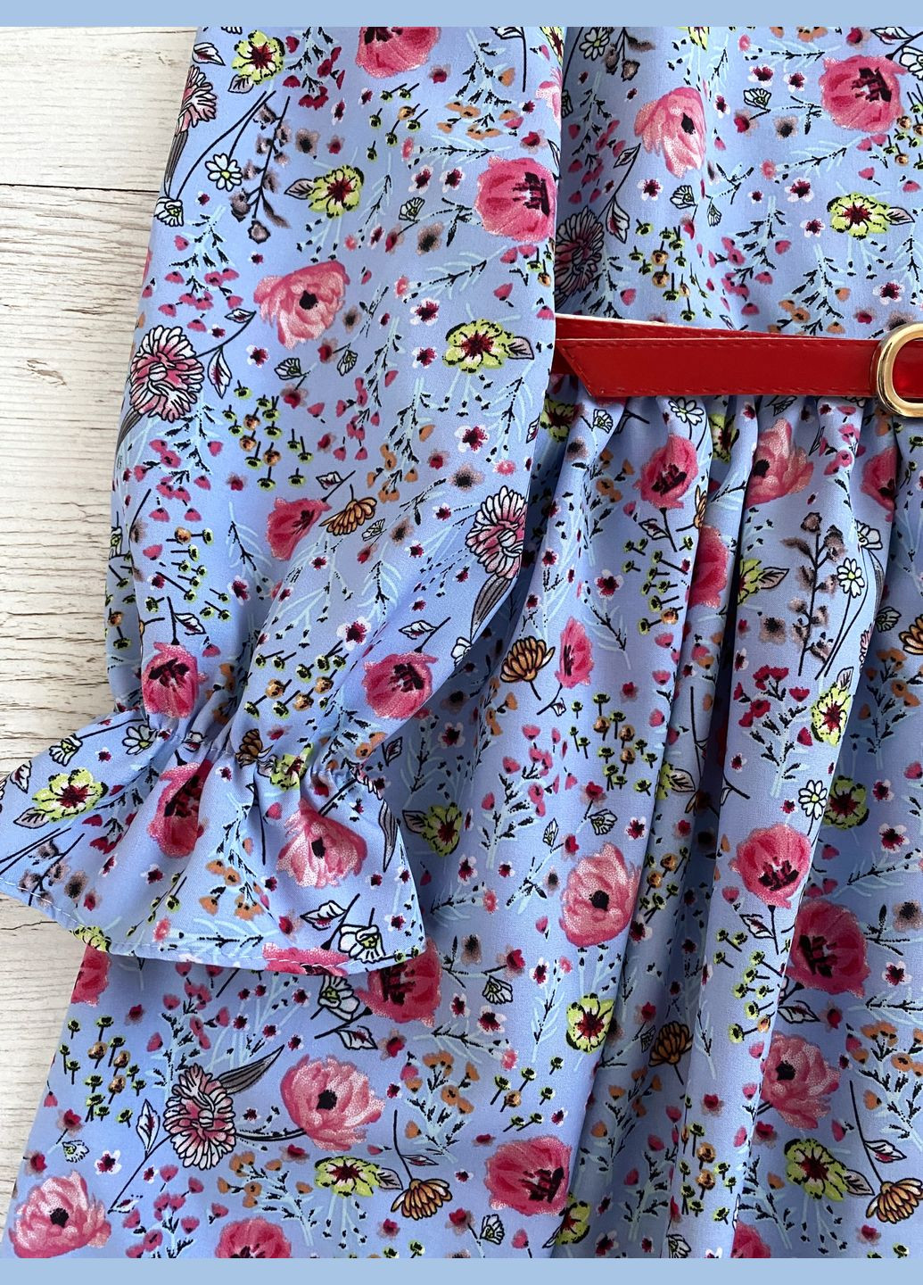 Голубое детское голубое весеннее платье с поясом для девочки (00110) Odri (322301525)