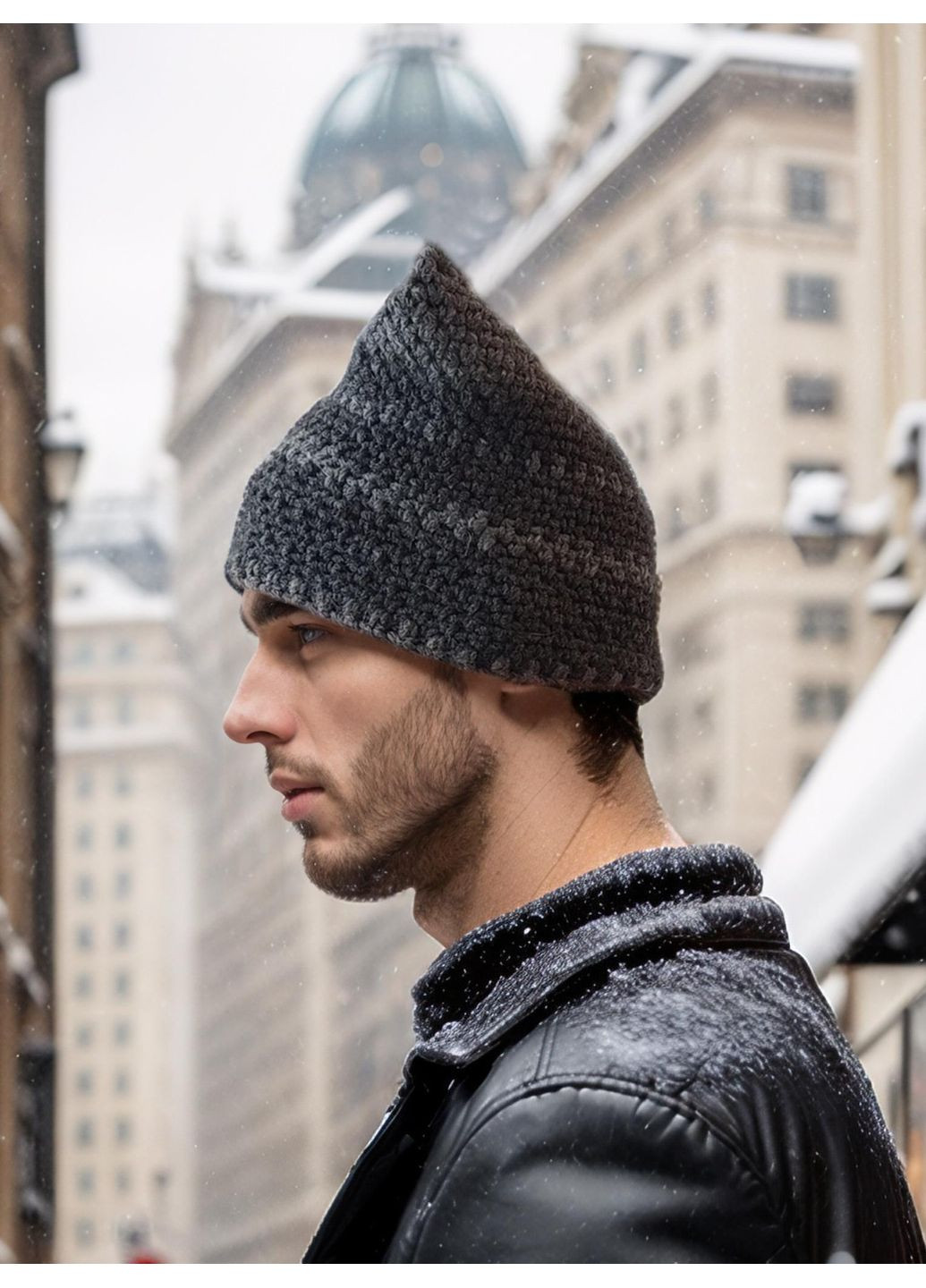 В'язана шапка - кішка, шапка з вушками на кожен день для чоловіків, жінок та підлітків - сірий мікс від PRIGRIZ (369165135)