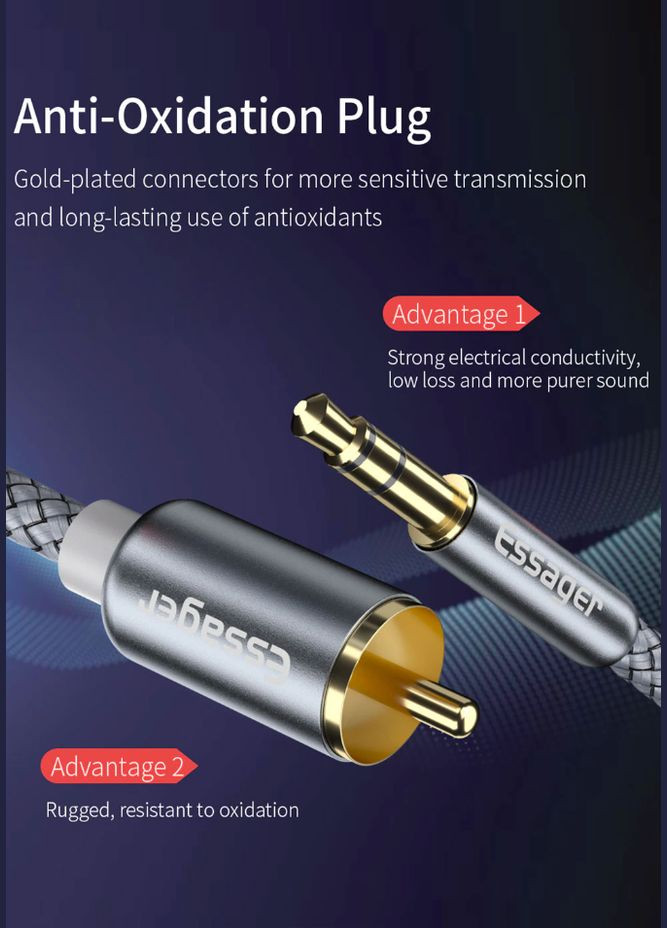 Кабель AUX 2RCA (папа-папа) jack 3.5 мм 1м Essager (300523899)