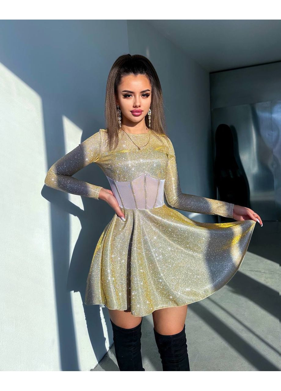 Золотий святковий, вечірня сукня No Brand однотонна