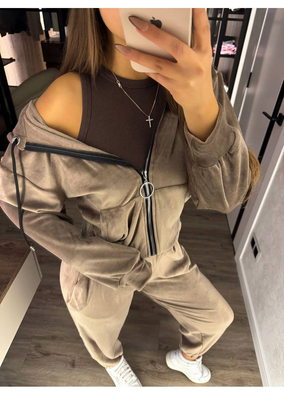 Костюм велюровий на хутрі,оверсайз модель,штани та кофта на блискавці Україна (366038920)