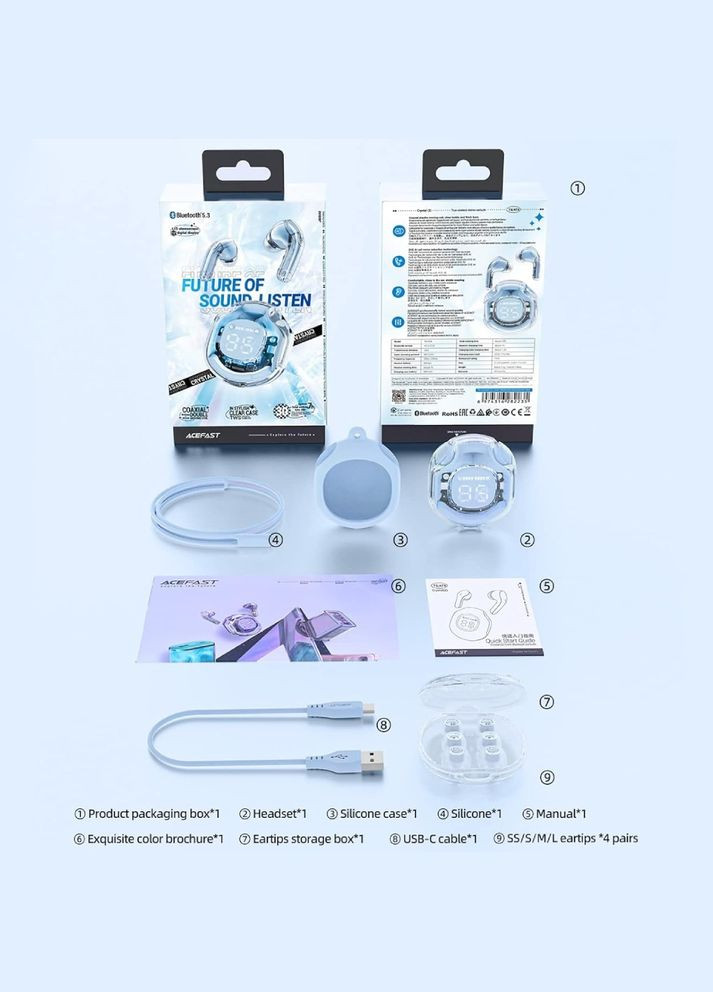 Наушники TWS T8 ice blue Acefast (322336347)
