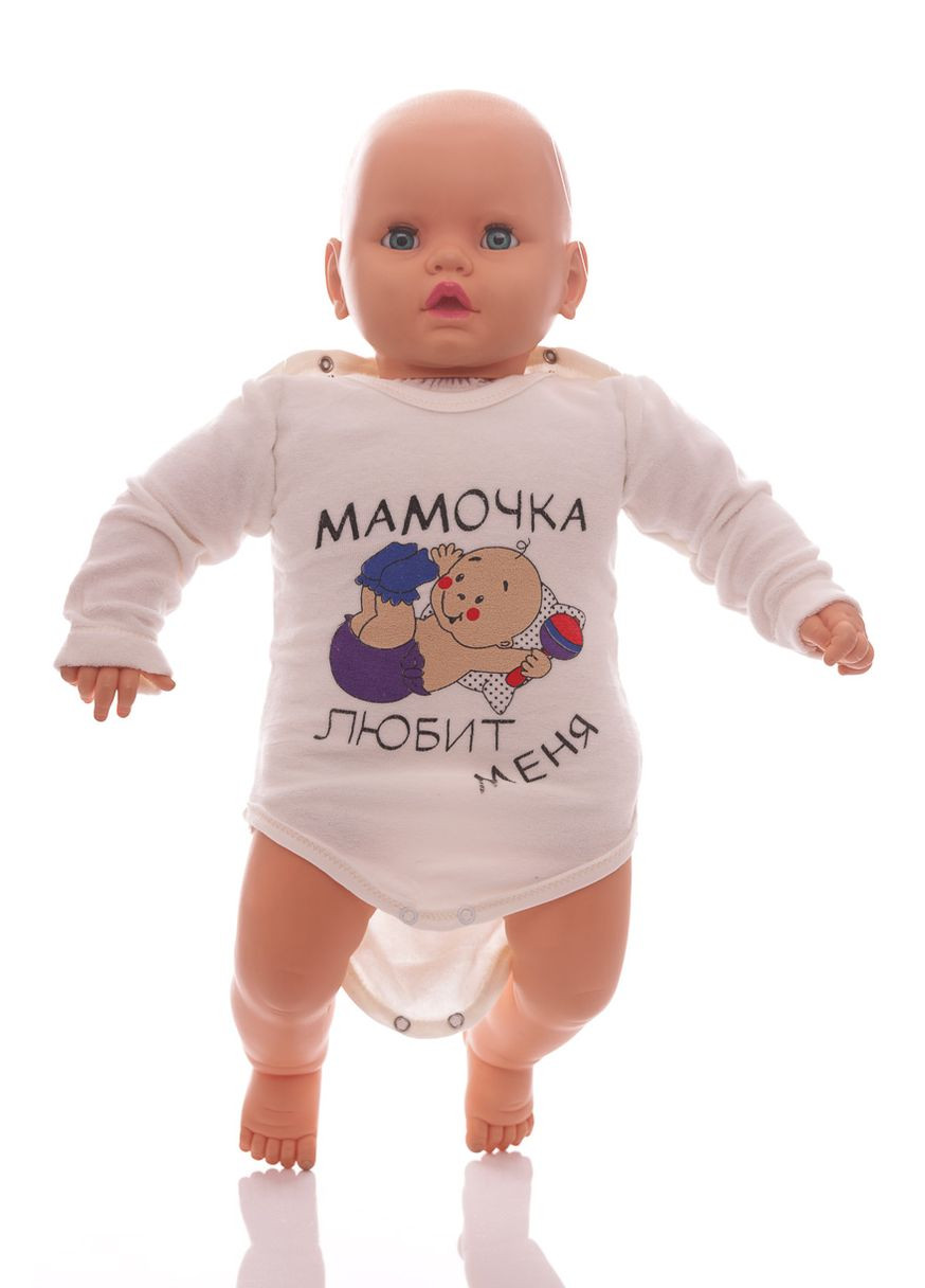 Боді з довгим рукавом велюр біла матуся MiniPapi 74 см (26684) BABYKROHA (297197927)