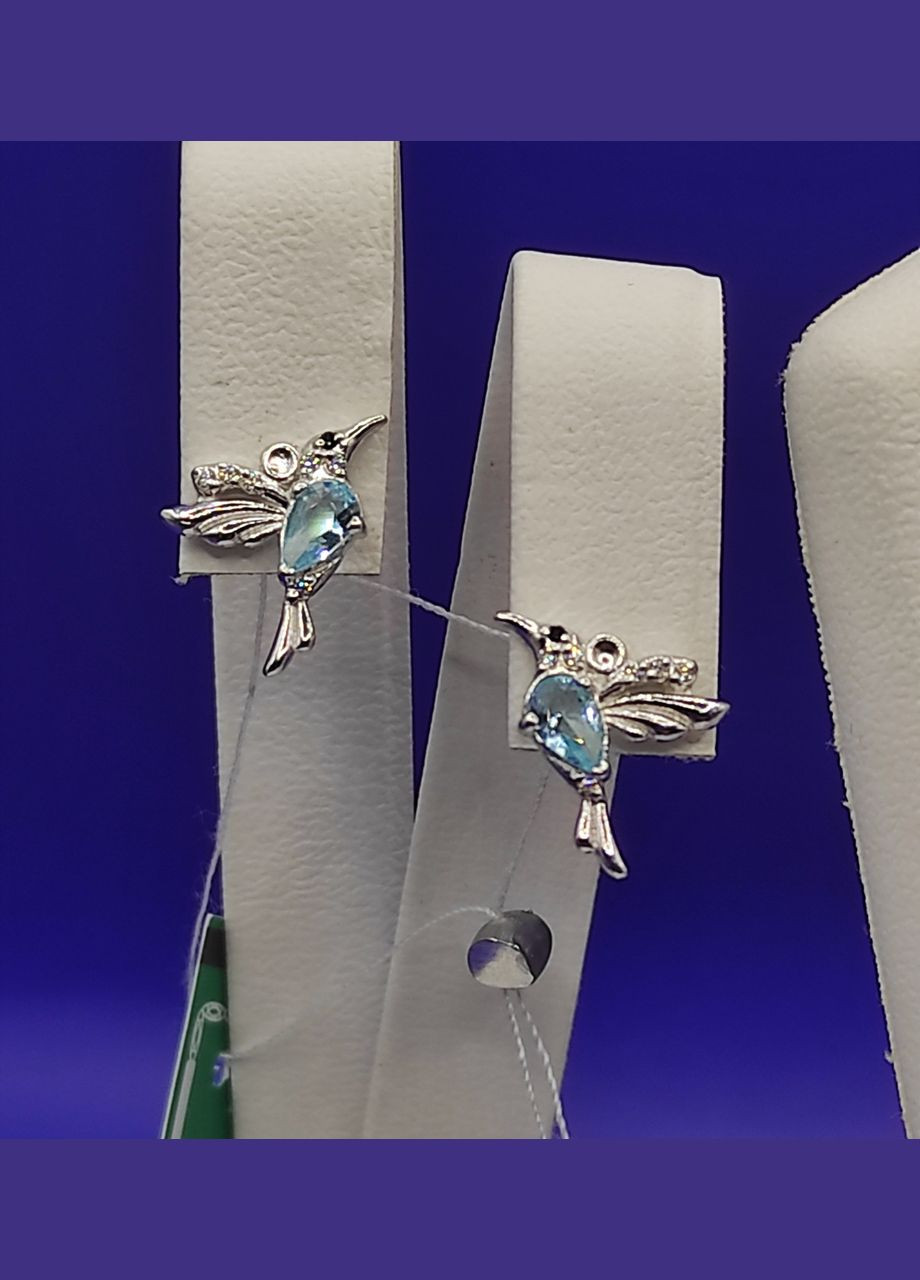 Срібні сережки-пусети "Колібрі" 925 проби покриття родій Shiny Г5000134 No Brand (333828363)