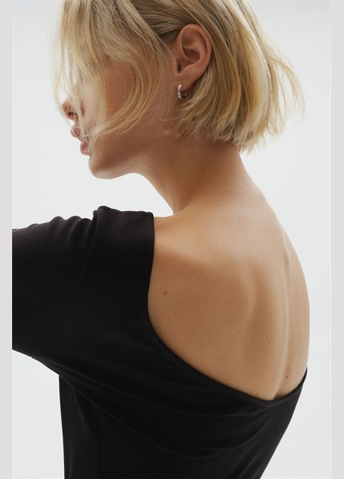 Черный Боди с длинными рукавами из хлопкового трикотажа в рубчик - L H&M (334605749)