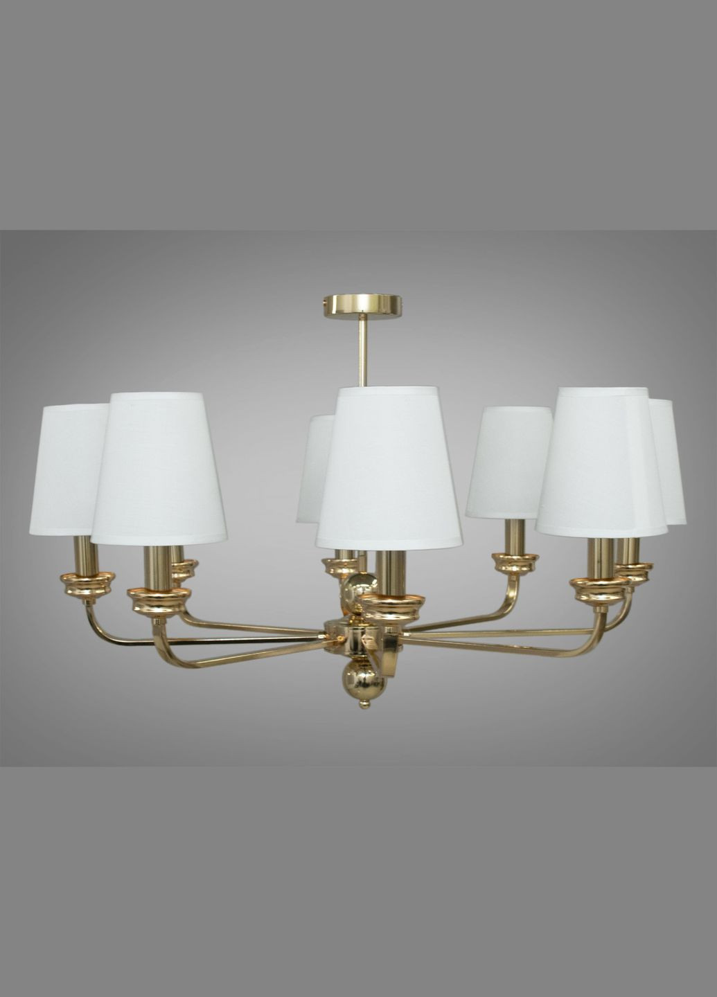 Золота люстра з білими тканинними абажурами 8 ламп Е14 78x53 см Diasha (301347275)