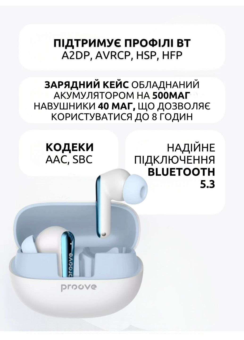 Беспроводные наушники blue TWS с активным шумоподавлением ANC — стиль, звук, комфорт Proove Blitz (369612497)