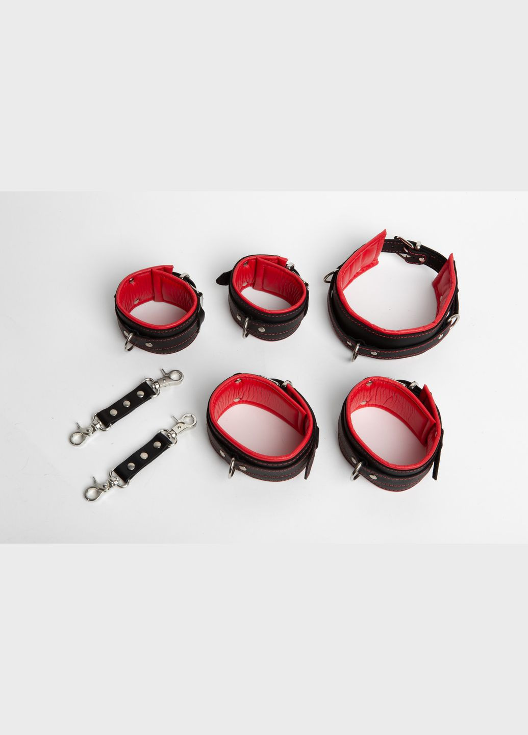 Кожаный набор: наручники, наножники, ошейник KIT-5 красно-чёрный Edena (307925880)