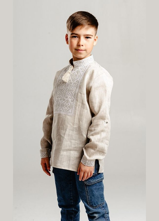 Бежева вишиванка для хлопчика vishivano4ka 741-6+ візерунок геометричний бавовна, льон (307061191)