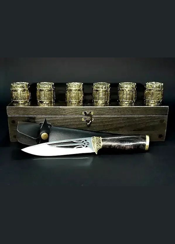 Рюмки перевертыши "Бочка" (6 шт) + Нож ручной работы | Подарок мужчине на юбилей Handmade 48440023 (345646866)