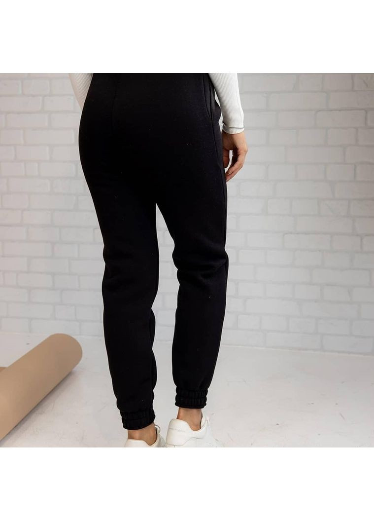 Штани жіночі спортивні тринитка фліс низ резинка кишені чорні AKSAN (370709082)