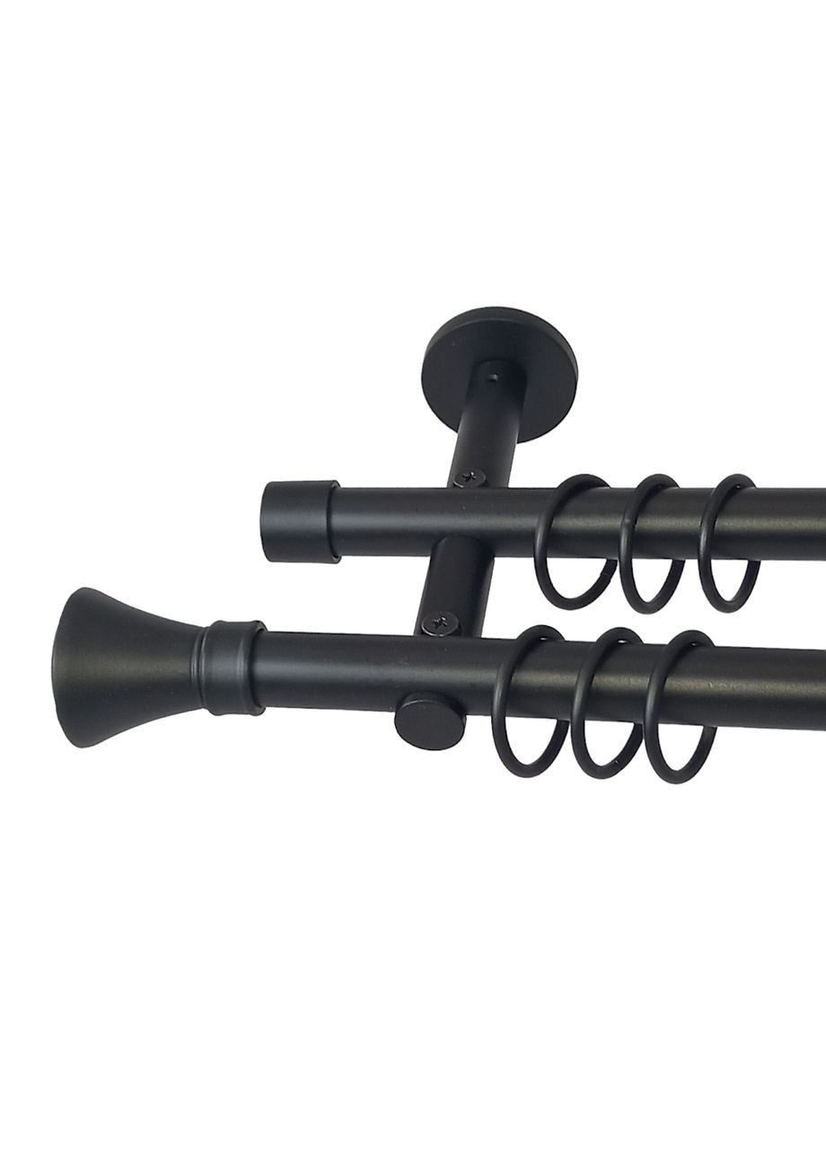 Карниз для штор Люксор металлический двухрядный цилиндрический гладкая труба кольцо металлическое Черный 19\19 мм 160см ORVIT (299335673)