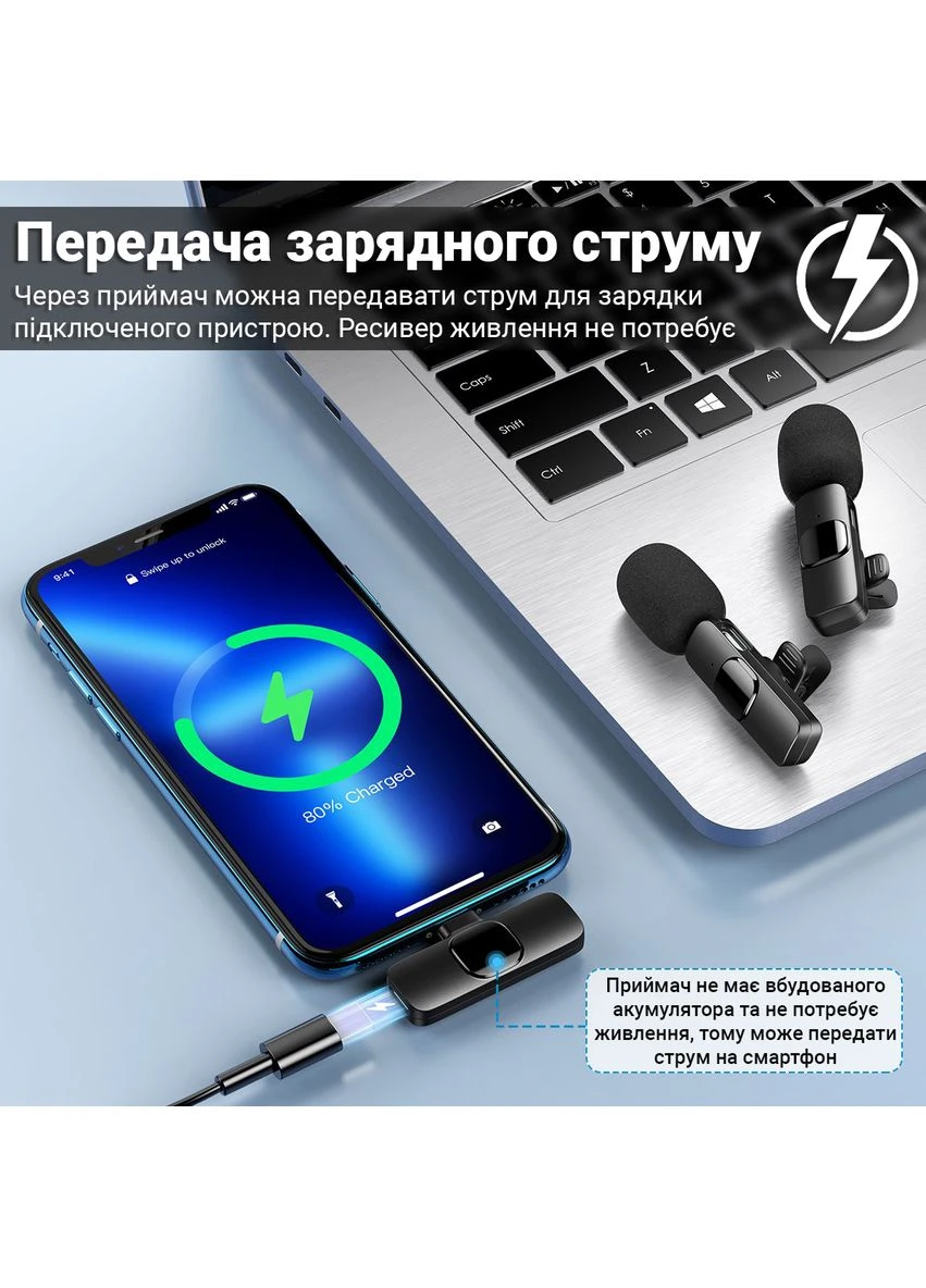 Подвійний бездротовий петличний Lightning мікрофон P27-2 для Apple iPhone, iPad, 2.4 ГГц Savetek (375460422)