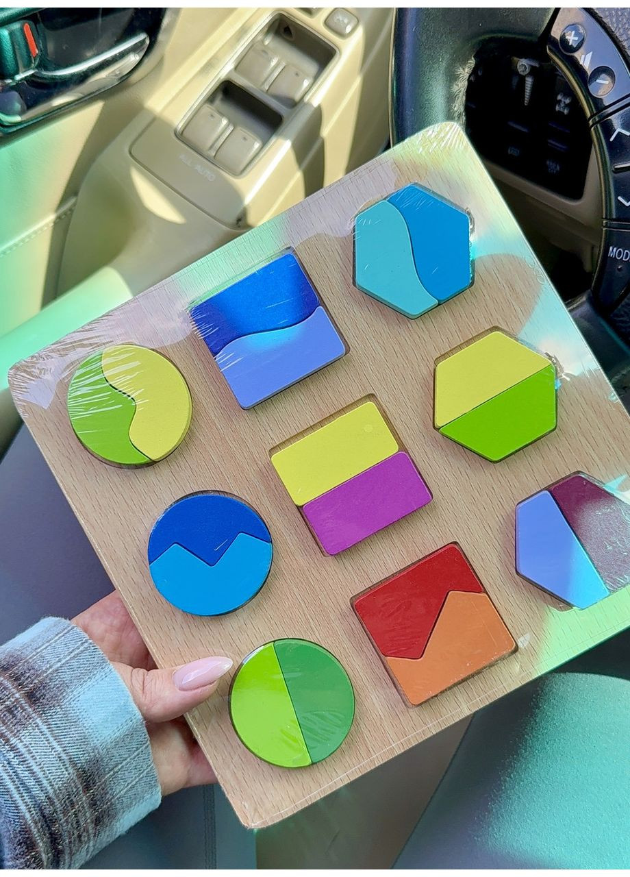 Дерев’яний сортер-пазл з геометричними фігурами, що складаються з частин No Brand (364553185)