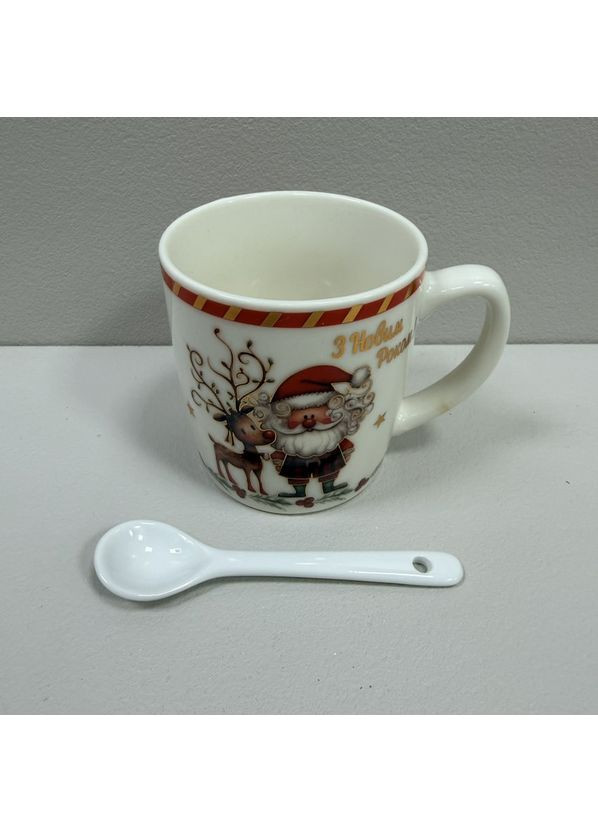 Чашка новорічна з ложкою в подарунковій коробці керамічна 175 мл h-8 см, d-7,3 см 269/3655-1 Stenson (367111041)