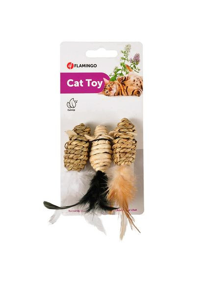 Игрушка для кошек мышка веревочная плетеная MICE SEAWEED NATURE 5x2.5 см 3 шт (5411290129558) Flamingo (279567327)