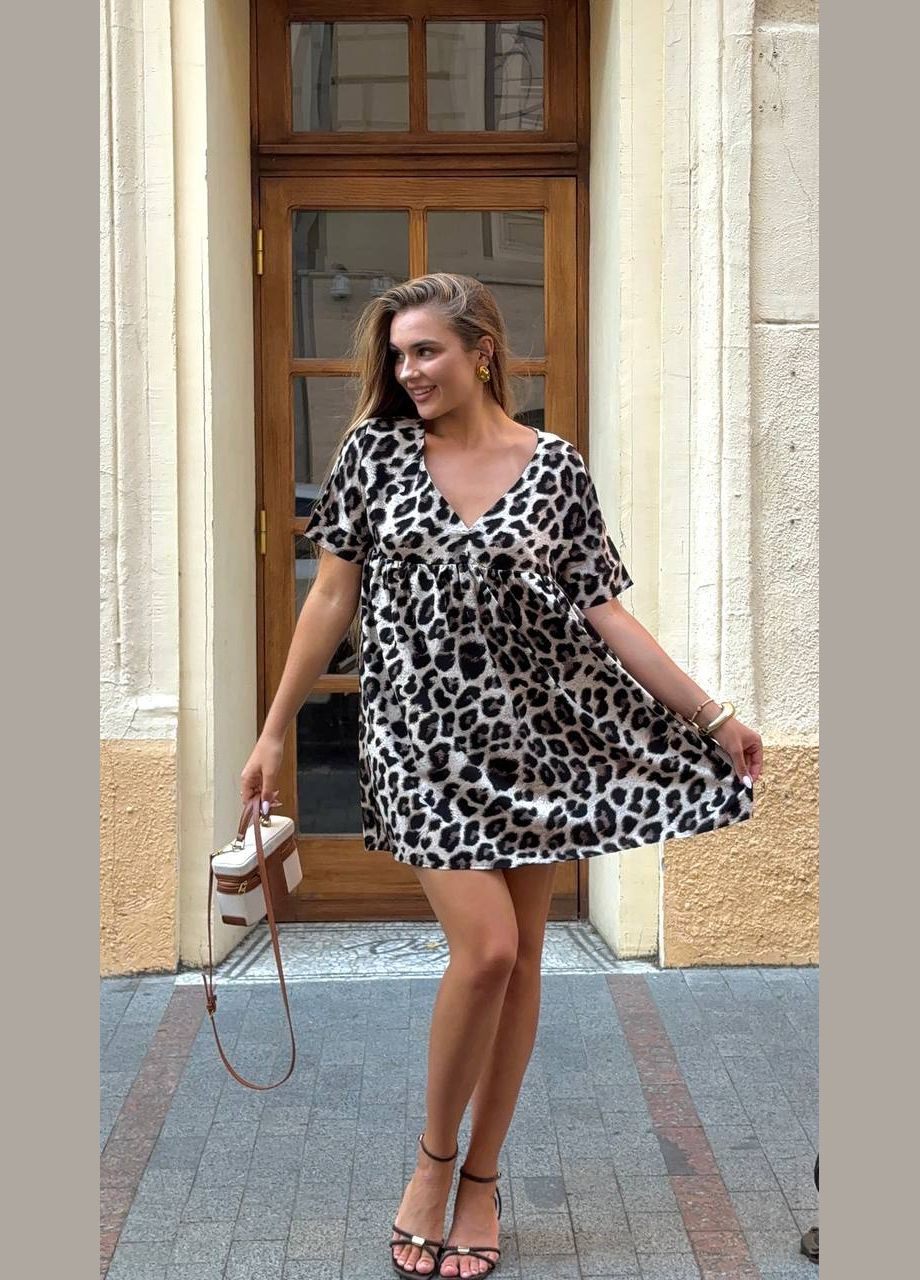 Темно-коричнева повсякденний жіноча сукня-комбінезон кльош Avanti леопардовий