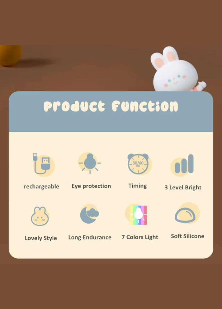 Аккумуляторный LED ночник L46 силиконовый Зайка RGB, Little Bunny Light, Pink VHG (361111374)