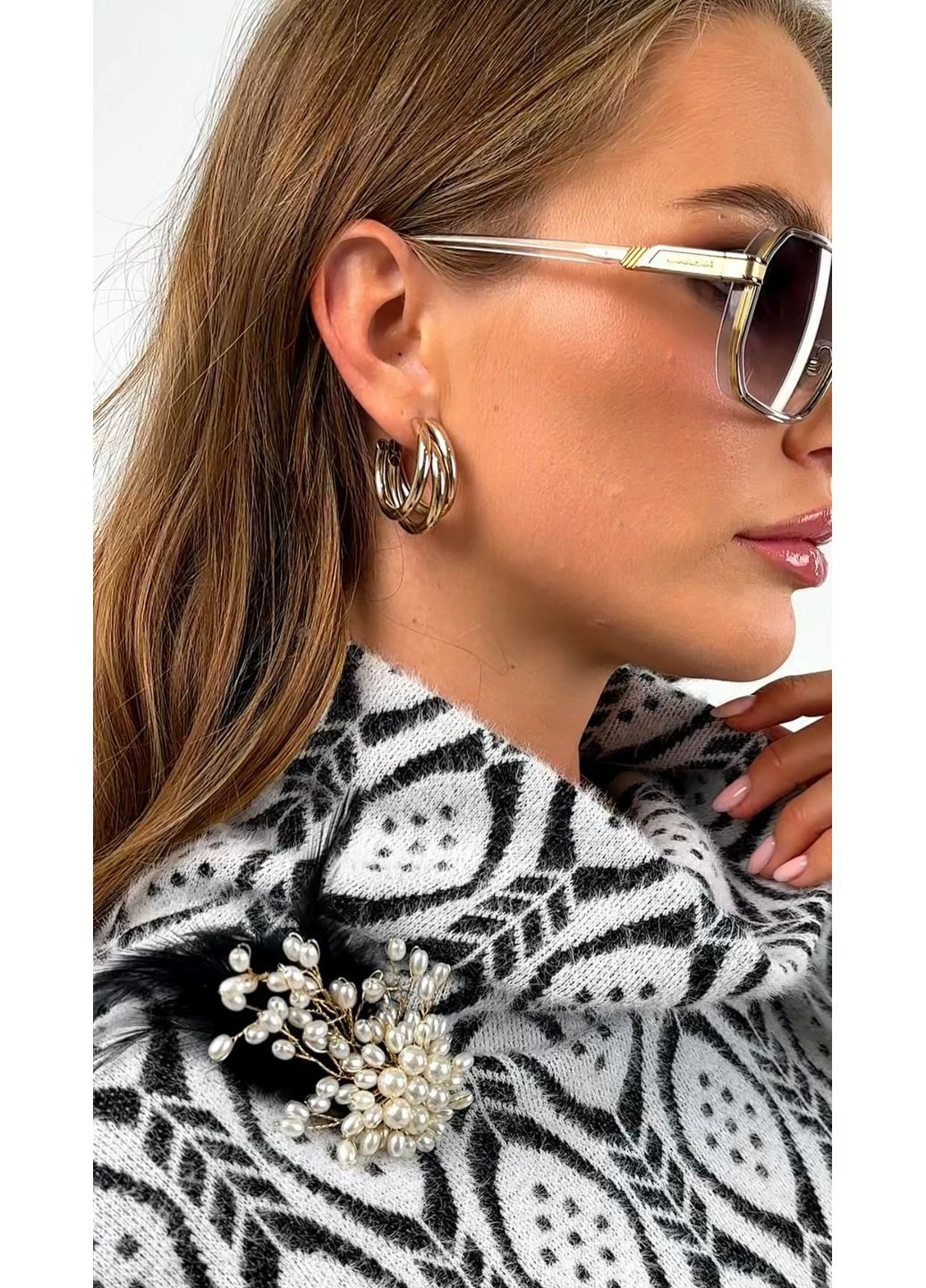 Комбінована трикотажна блуза з ексклюзивним орнаментом - ua56 / eu50 Iren Klairie