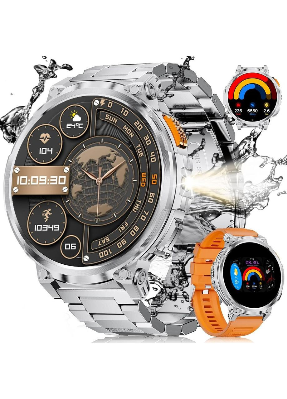 Мужские смарт-часы Men's Premium 1.85" для военных со светодиодным фонариком с Bluetooth-звонками водонепрониц Smart Watch (333827475)