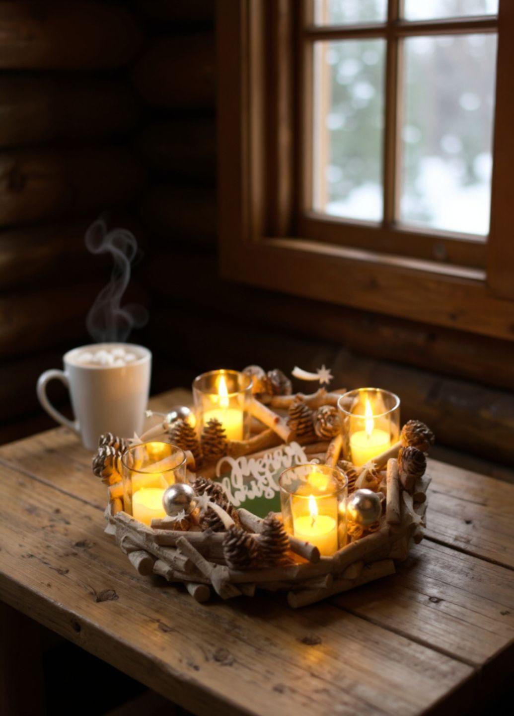 Рождественский венок-подсвечник «Winter Magic» из натуральных материалов 28см Красный (7858) Livarno home (363135314)