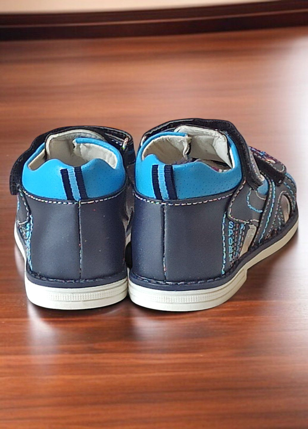 Синие повседневные закрытые ортопедические босоножки сандалии на липучках для мальчика Clibee на липучке