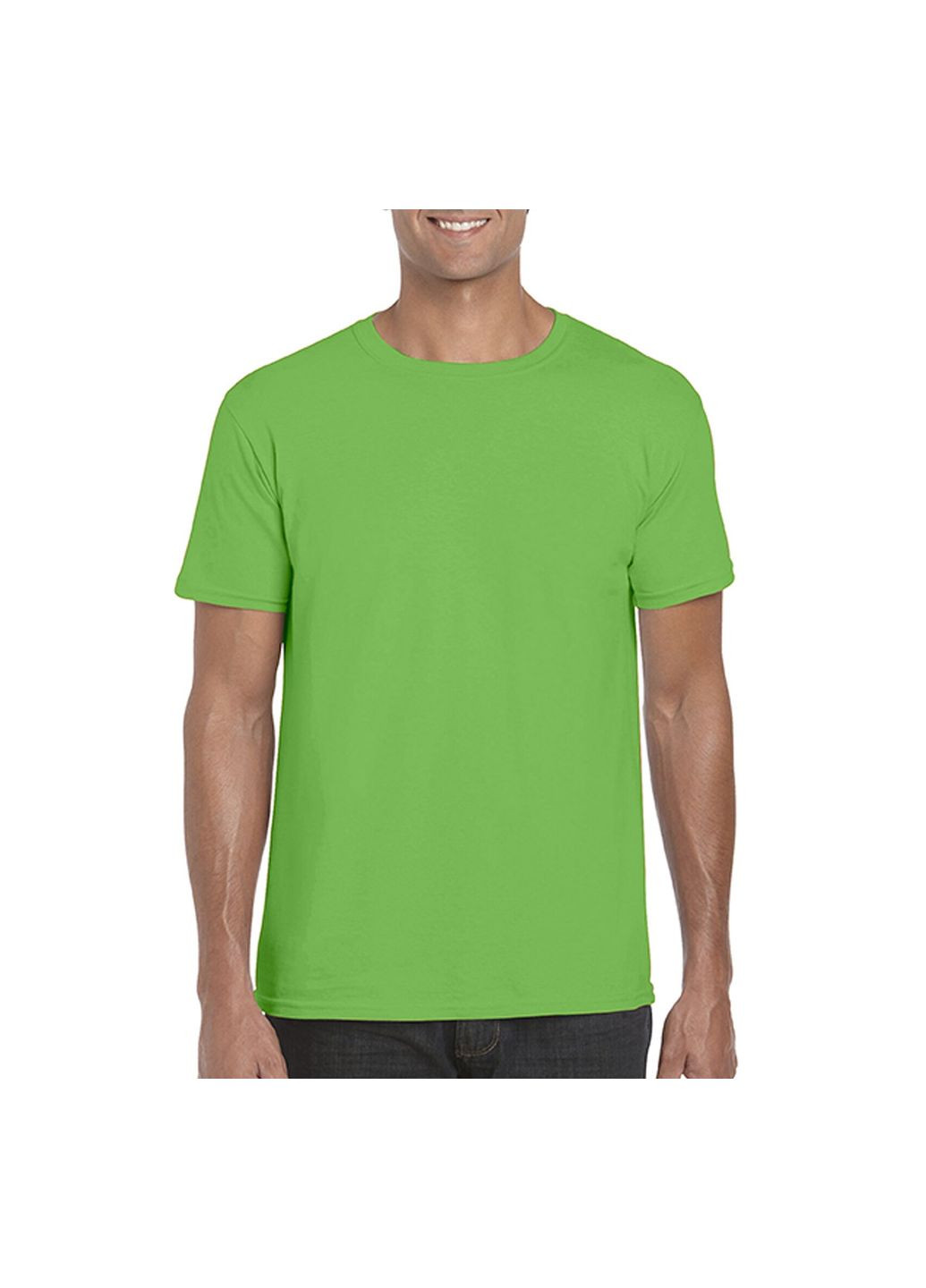 Зелена футболка чоловіча однотонна зелена 64000-361c з коротким рукавом Gildan Softstyle