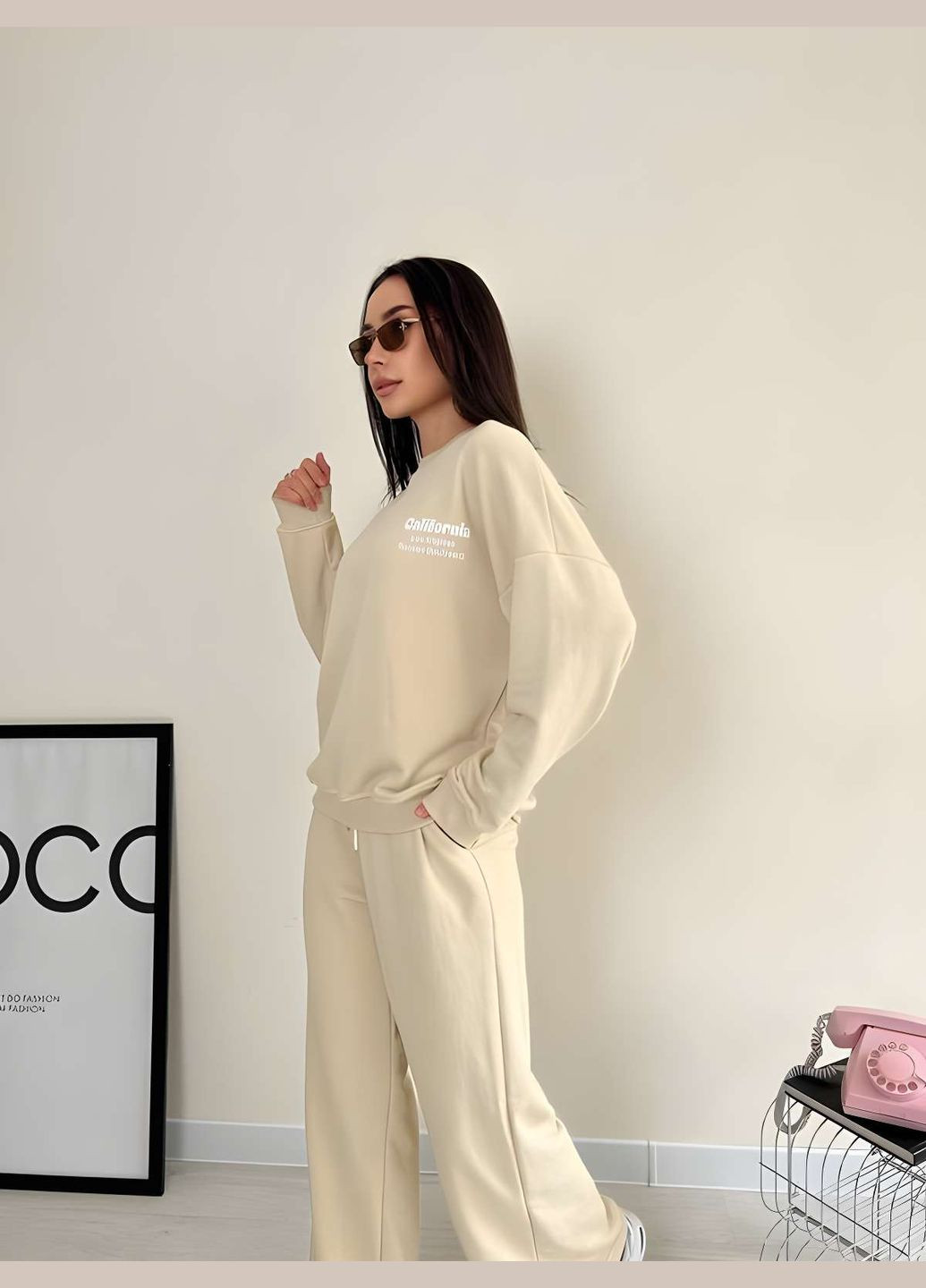 Весенний костюм брюки палаццо + свитшот тринитка петля, женский... No Brand (329890464)