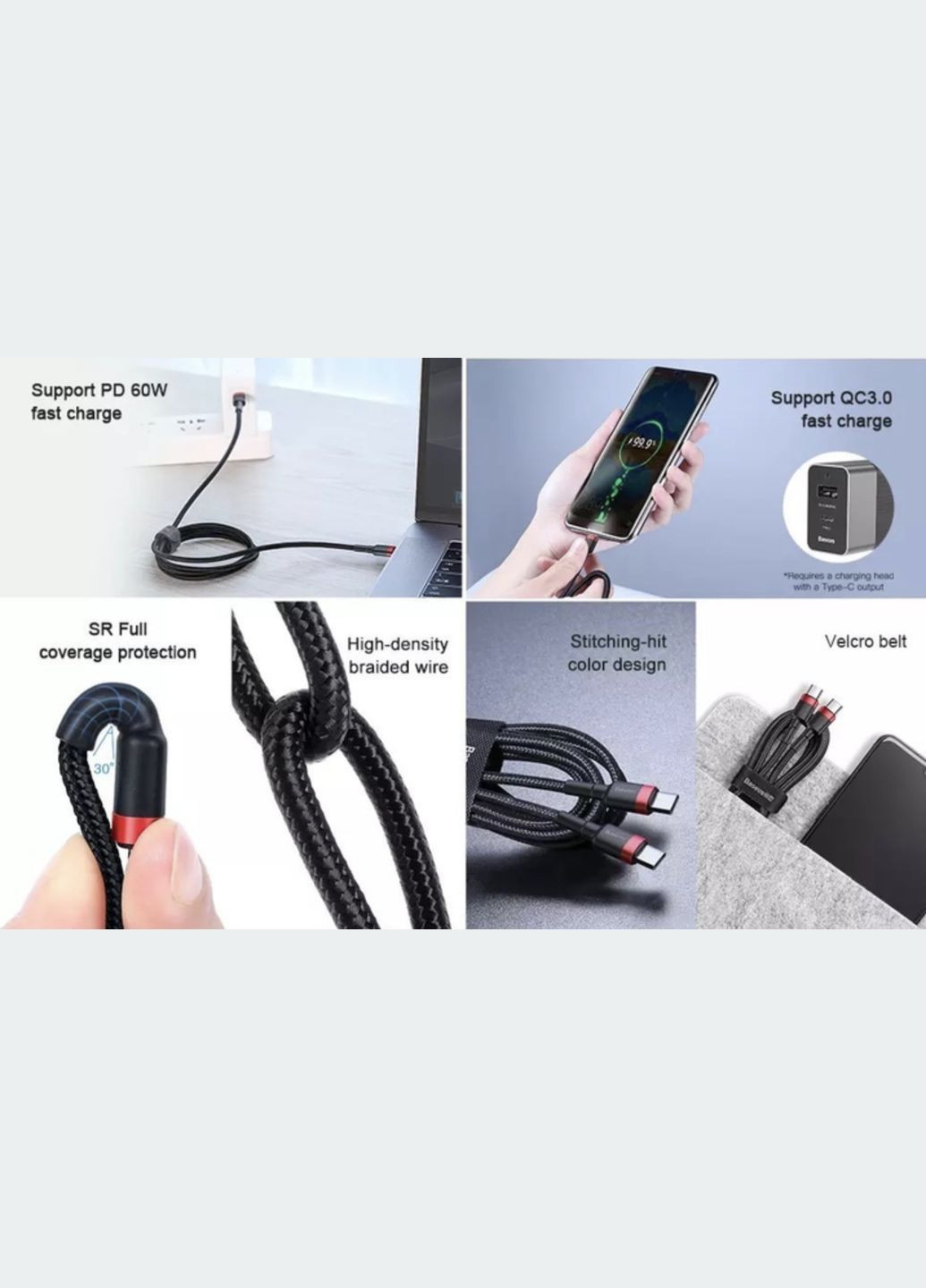 Type-С Тайп Си кабель для зарядки и синхронизации Android / MacBoock / 1 м Черный Baseus (340276232)