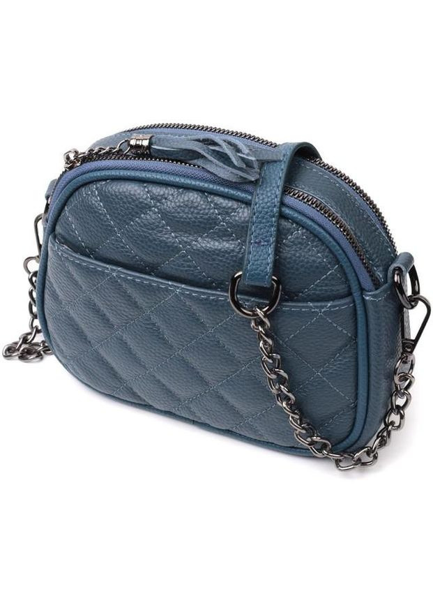 Сумка крос-боді через плече з жіночим ланцюжком з натуральної шкіри маленька Синій 37179 Vintage (353690068)