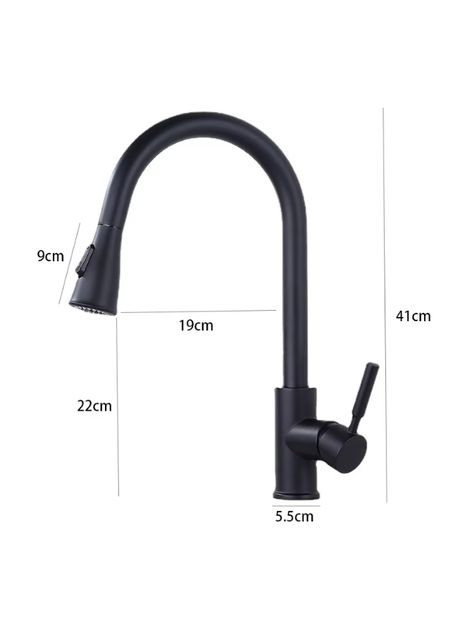 Змішувач для кухні з висувним виливом, 2 режими лійки. Чорний матовий. No Brand (319847343)