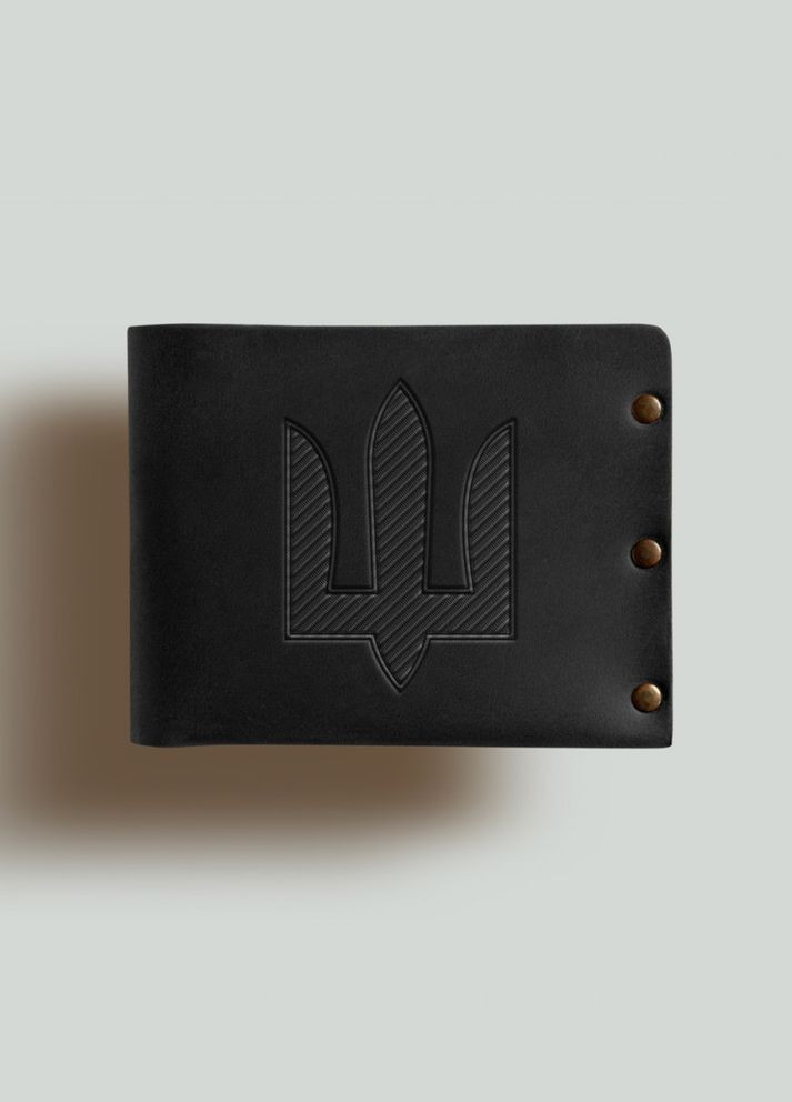 Гаманець на заклепках Тризуб шеврон натуральна шкіра Crazy horse з відділеннями для карток Чорний Turtle (302660231)